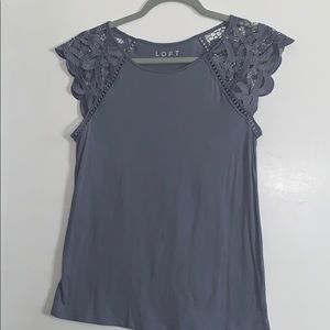 Loft Lace Sleeve T-shirt in Periwinkle Blue